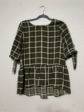 Plaid Peplum Tunic Top in Olive